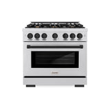 ZLINE Autograph Edition 36 in. 5.2 cu. ft. Select Dual Fuel Range with 6 Burner Gas Cooktop and Electric Convection Oven in DuraSnow' Stainless Steel with Matte Black Accents (HDRSZ-36-MB)