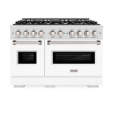 ZLINE 48 in. 6.7 cu. ft. Classic Double Oven Dual Fuel Range with 8 Burner Gas Cooktop in DuraSnow' Stainless Steel with White Matte Doors (CDRS-WM-48)