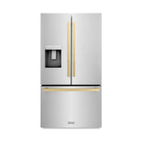 ZLINE Autograph Edition 36 in. 28.9 cu. ft. Standard-Depth French Door External Water Dispenser Refrigerator with Dual Ice Maker in Fingerprint Resistant Stainless Steel and Champagne Bronze Modern Handles (RSMZ-W-36-FCB)