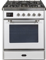 Majestic II 30 Inch Dual Fuel Liquid Propane Freestanding Range in White with Chrome Trim