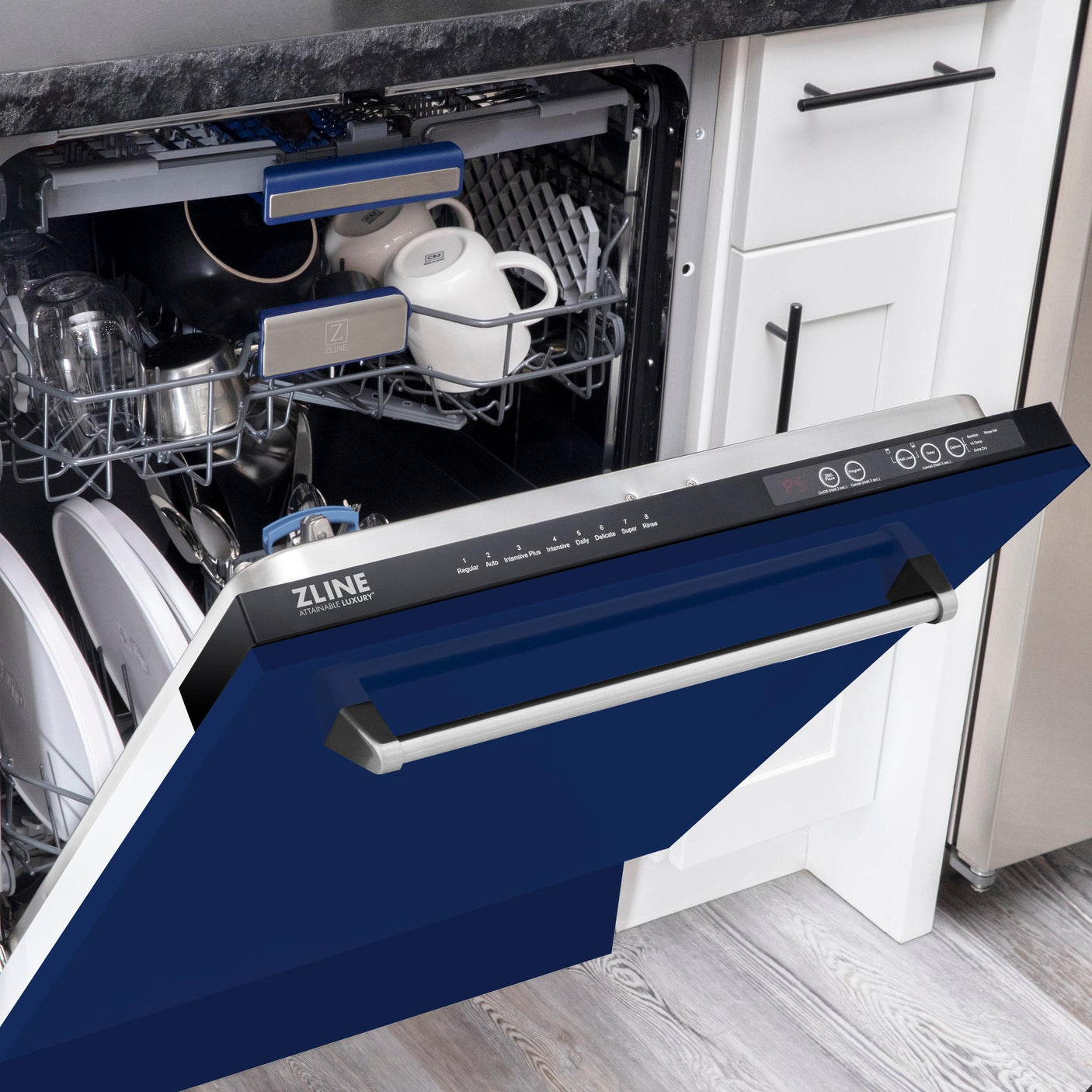 ZLINE 24" Tallac Series 3rd Rack Dishwasher with Traditional Handle, 51dBa (DWV-24) [Color: Blue Gloss]