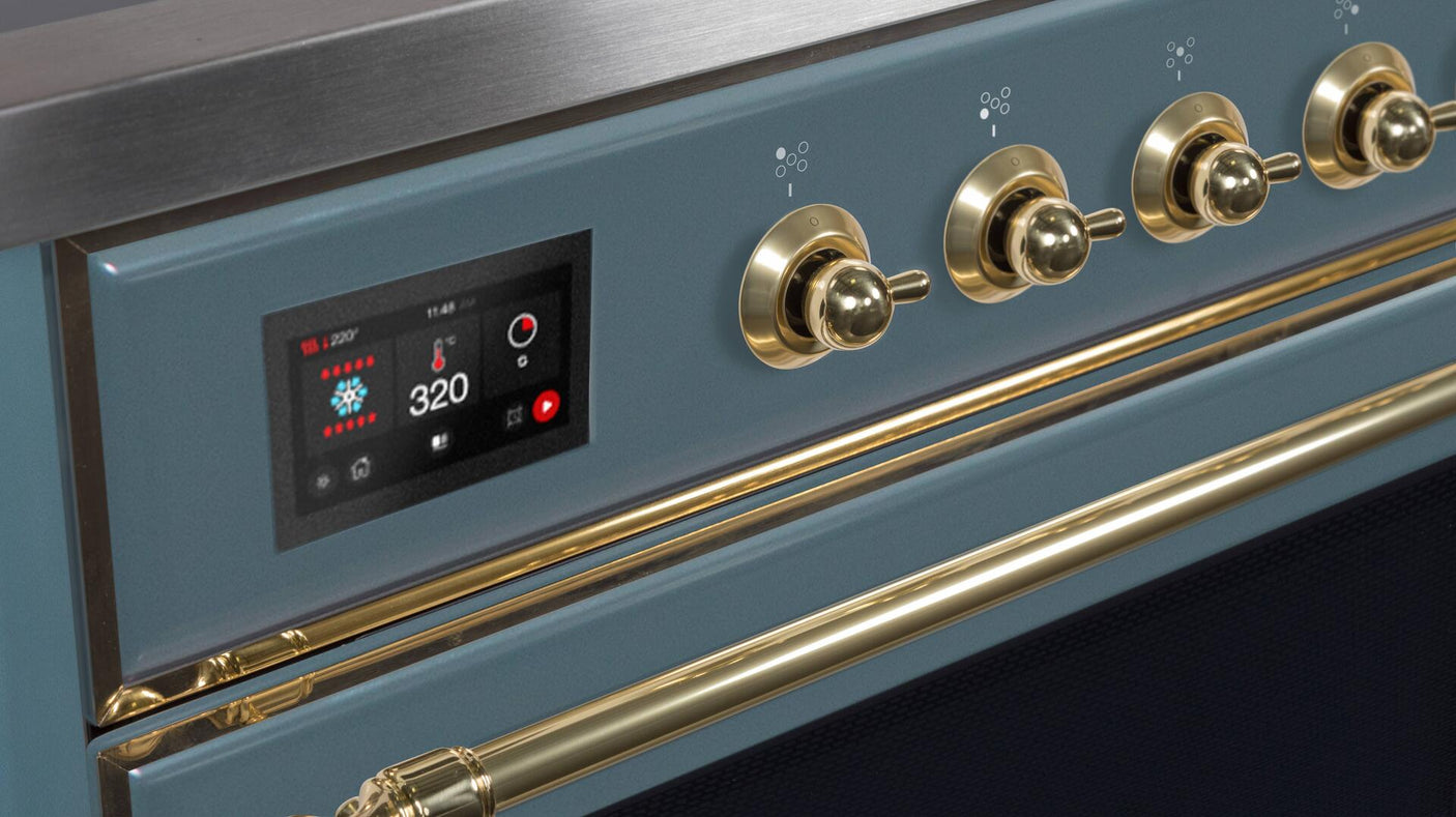 Majestic II 60 Inch Dual Fuel Liquid Propane Freestanding Range in Blue Grey with Brass Trim