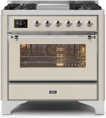 Majestic II 36 Inch Dual Fuel Liquid Propane Freestanding Range in Antique White with Chrome Trim