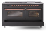 Nostalgie II 60 Inch Dual Fuel Natural Gas Freestanding Range in Matte Graphite with Copper Trim