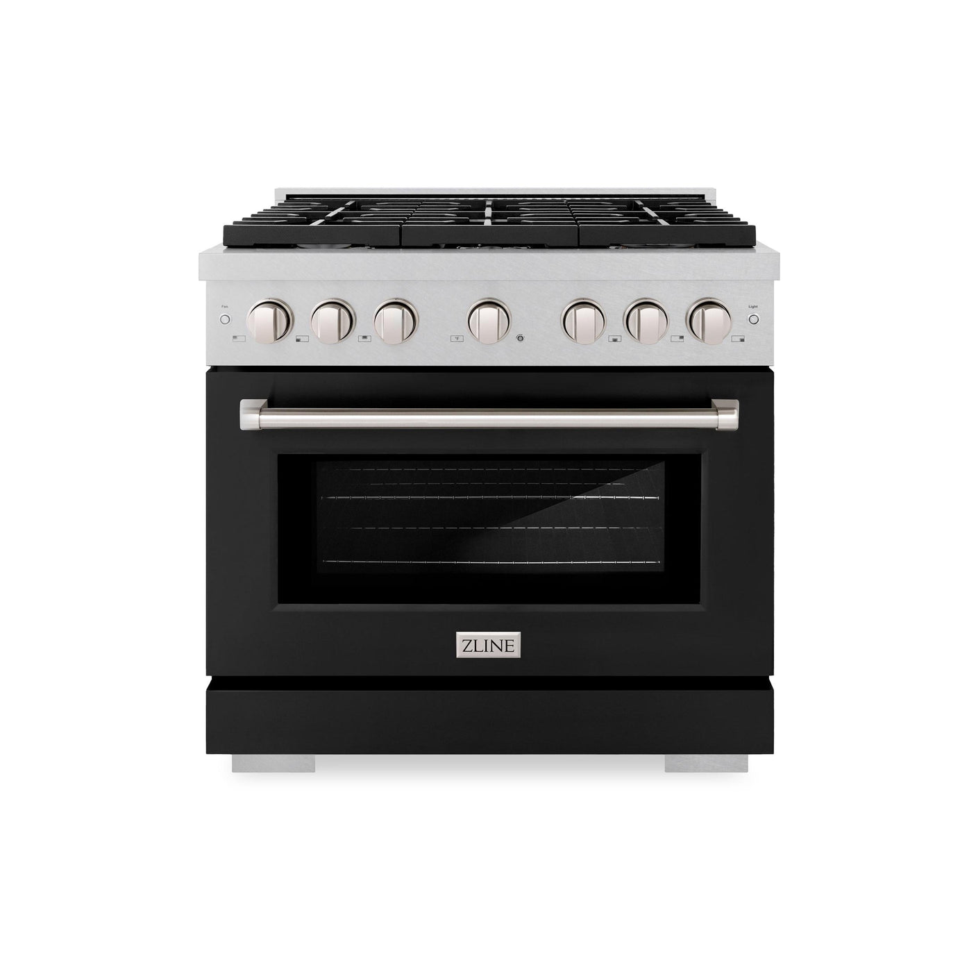 ZLINE 36 in. 5.2 cu. ft. Paramount Dual Fuel Range with 6 Burner Gas Cooktop and Electric Convection Oven in DuraSnow' Stainless Steel with Black Matte Door (SDRS-BLM-36)