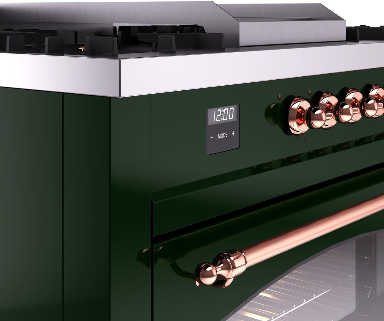 Nostalgie II 60 Inch Dual Fuel Liquid Propane Freestanding Range in Emerald Green with Copper Trim