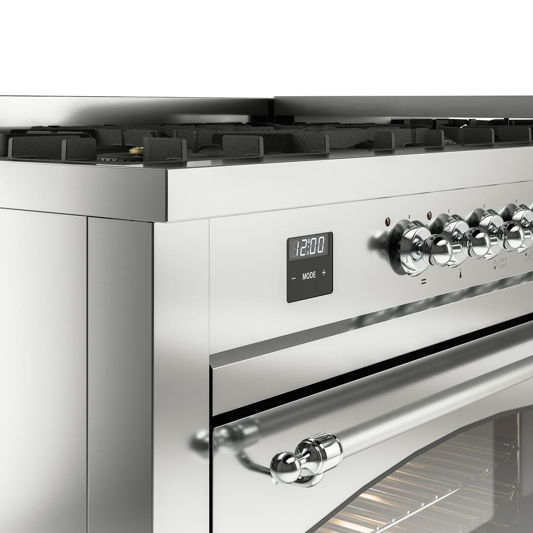 Nostalgie II 60 Inch Dual Fuel Natural Gas Freestanding Range in Stainless Steel with Chrome Trim