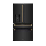 ZLINE 36" Autograph Edition 21.6 cu. ft Freestanding French Door Refrigerator with Water and Ice Dispenser in Fingerprint Resistant Black Stainless Steel with Accents (RFMZ-W-36-BS) [Color: Champagne Bronze Accents]