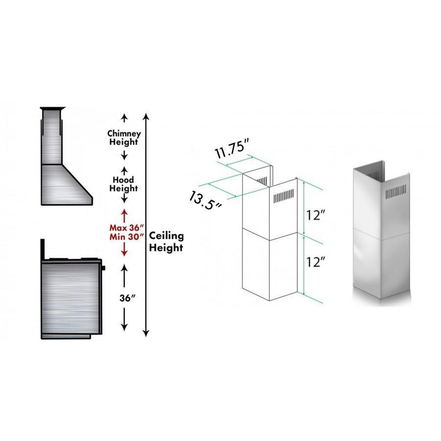 ZLINE 2-12 in. Short Chimney Pieces for 8 ft. Ceilings (SK-667/697-304)