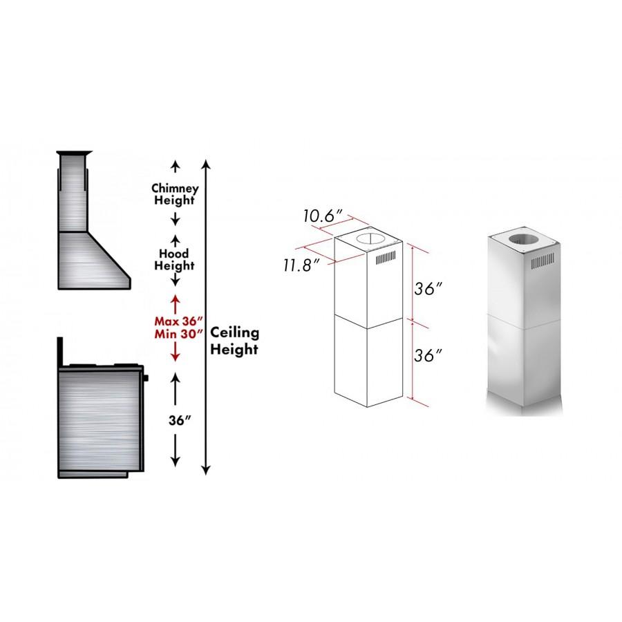 ZLINE 2-36 in. Chimney Extensions for 10 ft. to 12 ft. Ceilings (2PCEXT-597i)