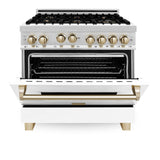 ZLINE Autograph Edition 36" 4.6 cu. ft. Range with Gas Stove and Gas Oven in Stainless Steel with White Matte Door and Accents (RGZ-WM-36) [Color: Gold]