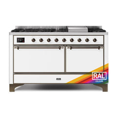 ILVE Majestic II 60 UM15FDQNS3RAB Freestanding Dual Fuel Range with 9 Sealed Burners Yes Double Oven with Solid Door in RAL Color with Bronze knobs