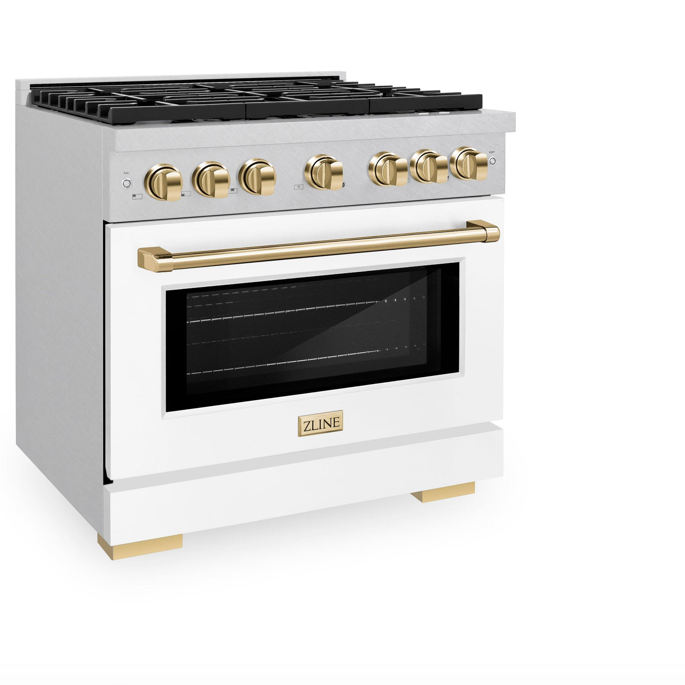 ZLINE Autograph Edition 36 in. 5.2 cu. ft. 6 Burner Gas Range with Convection Gas Oven in DuraSnow' Stainless Steel with White Matte Door and Polished Gold Accents (SGRSZ-WM-36-G)