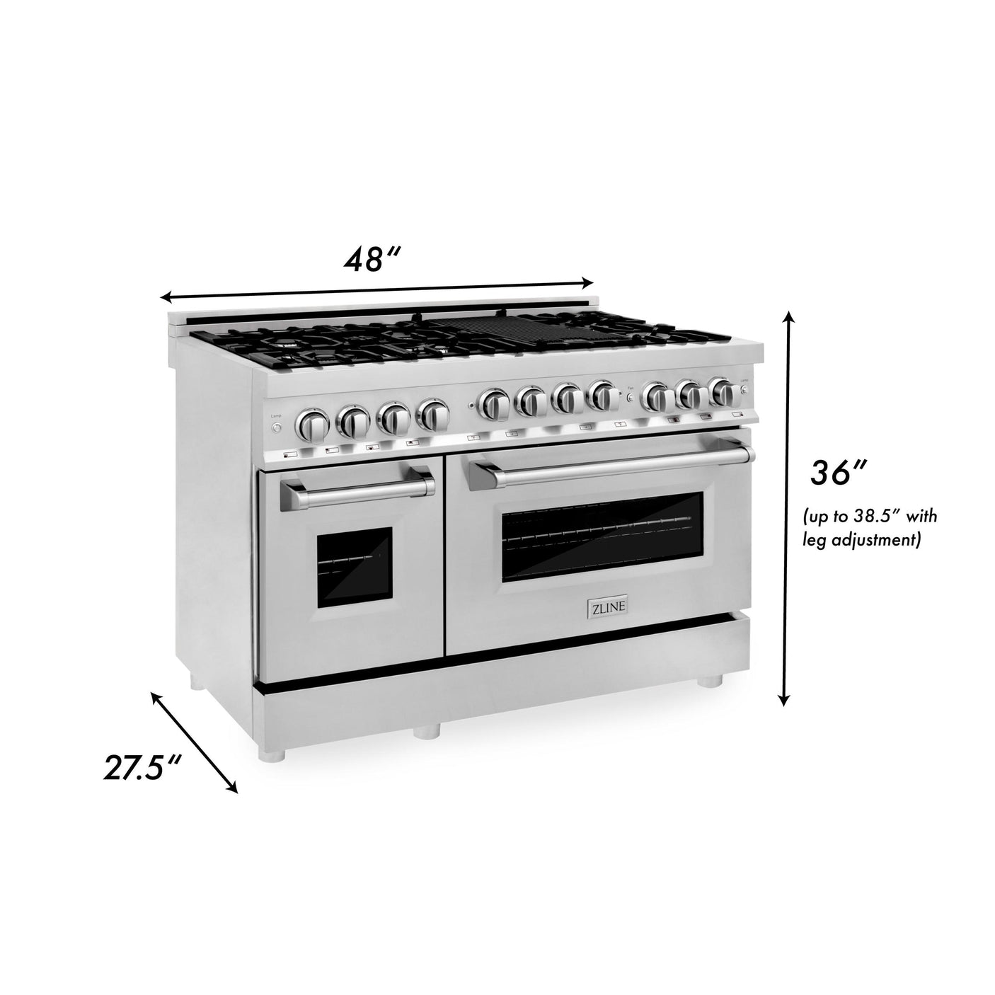 ZLINE 48" 6.0 cu. ft. Range with Gas Stove and Gas Oven in Stainless Steel (RG48) [Color: Stainless Steel]