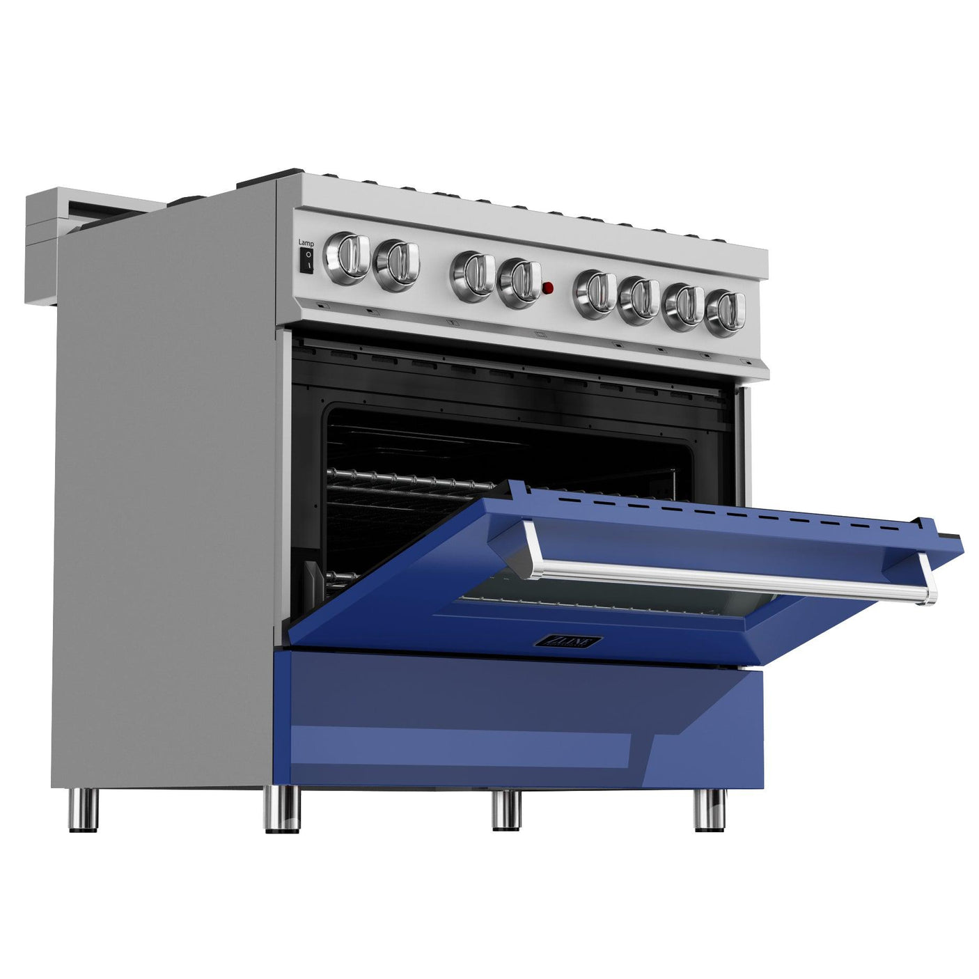 ZLINE 36 in. Professional Dual Fuel Range in DuraSnow Stainless Steel with Color Door Finishes (RAS-SN-36) [Color: Blue Matte]