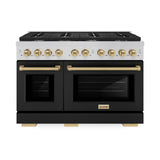 ZLINE Autograph Edition 48 in. 6.7 cu. ft. Paramount Double Oven Dual Fuel Range with 8 Burner Gas Cooktop in Stainless Steel with Black Matte Doors and Champagne Bronze Accents (SDRZ-BLM-48-CB)