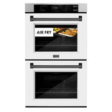 ZLINE 30 in. Autograph Edition Professional True Convection Double Wall Oven with Air Fry and Self Clean in Stainless Steel with White Matte Doors and Matte Black Handles (WADZ-WM-30-MB)