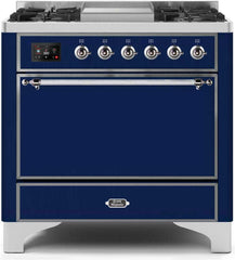 Majestic II 36 Inch Dual Fuel Liquid Propane Freestanding Range in Blue with Chrome Trim