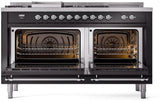 Nostalgie II 60 Inch Dual Fuel Natural Gas Freestanding Range in Glossy Black with Chrome Trim