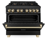 ZLINE Autograph Edition 36" 4.6 cu. ft. Dual Fuel Range with Gas Stove and Electric Oven in Black Stainless Steel with Accents (RABZ-36) [Color: Gold]