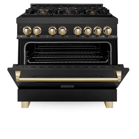 ZLINE Autograph Edition 36" 4.6 cu. ft. Dual Fuel Range with Gas Stove and Electric Oven in Black Stainless Steel with Accents (RABZ-36) [Color: Gold]