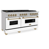 ZLINE Autograph Edition 60 in. 7.4 cu. ft. Dual Fuel Range with Gas Stove and Electric Oven in DuraSnow Stainless Steel with White Matte Door and Accents (RASZ-WM-60) [Color: Champagne Bronze Accents]