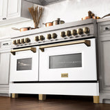 ZLINE Autograph Edition 60" 7.4 cu. ft. Dual Fuel Range with Gas Stove and Electric Oven in Stainless Steel with White Matte Door and Accents (RAZ-WM-60) [Color: Gold]