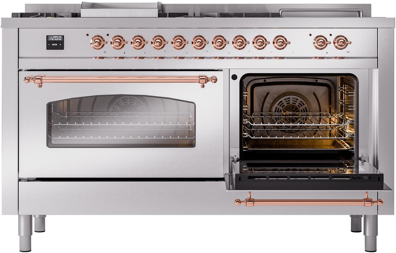 Nostalgie II 60 Inch Dual Fuel Natural Gas Freestanding Range in Stainless Steel with Copper Trim