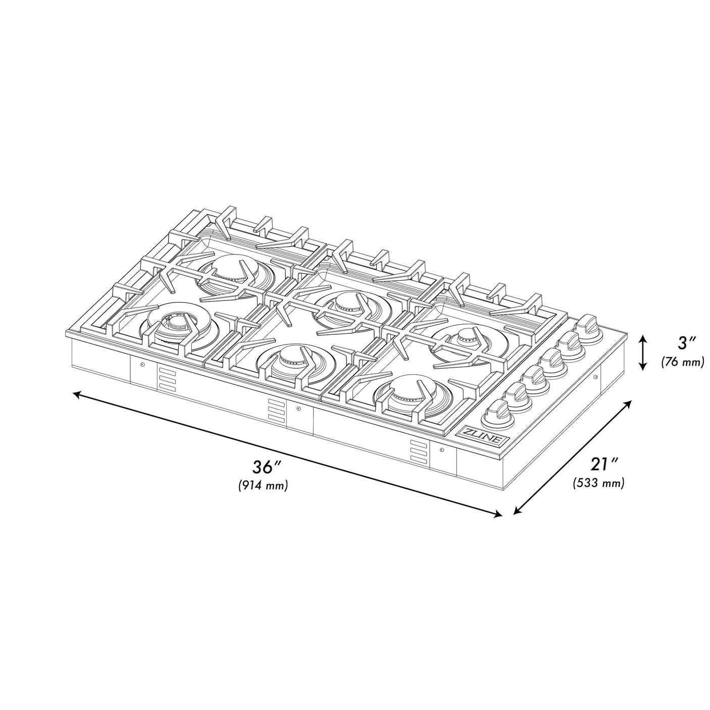 ZLINE 36" Gas Cooktop with 6 Gas Brass Burners (RC-BR-36)