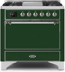 Majestic II 36 Inch Dual Fuel Natural Gas Freestanding Range in Emerald Green with Chrome Trim