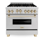 ZLINE Autograph Edition 36" 4.6 cu. ft. Range with Gas Stove and Gas Oven in DuraSnow® Stainless Steel with Accents (RGSZ-SN-36) [Color: Champagne Bronze]