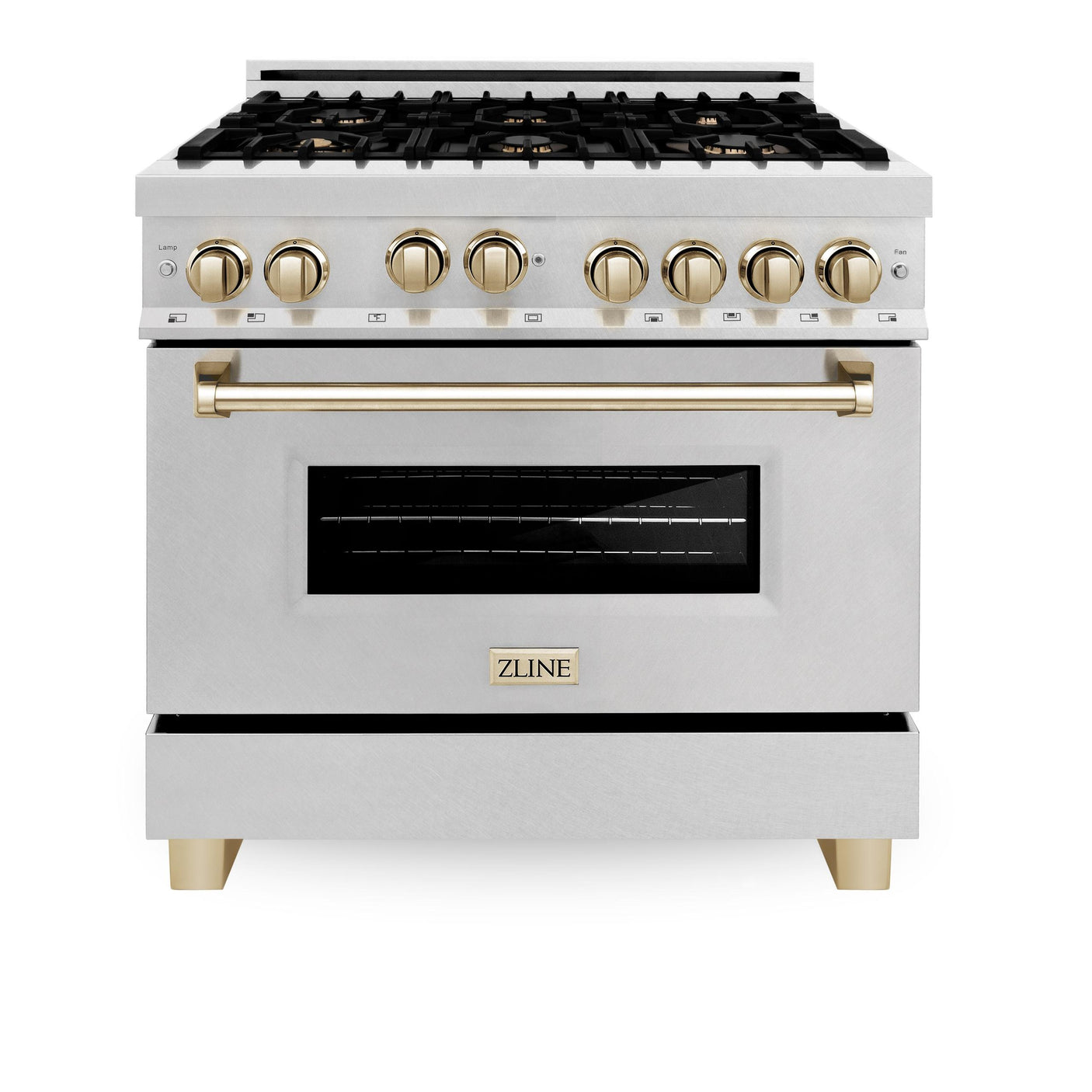 ZLINE Autograph Edition 36" 4.6 cu. ft. Range with Gas Stove and Gas Oven in DuraSnow® Stainless Steel with Accents (RGSZ-SN-36) [Color: Gold]