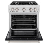 ZLINE 30 in. 4.2 cu. ft. Select Gas Range with 4 Burner Cooktop and Convection Gas Oven in DuraSnow' Stainless Steel with Black Matte Door (HGRS-BLM-30)