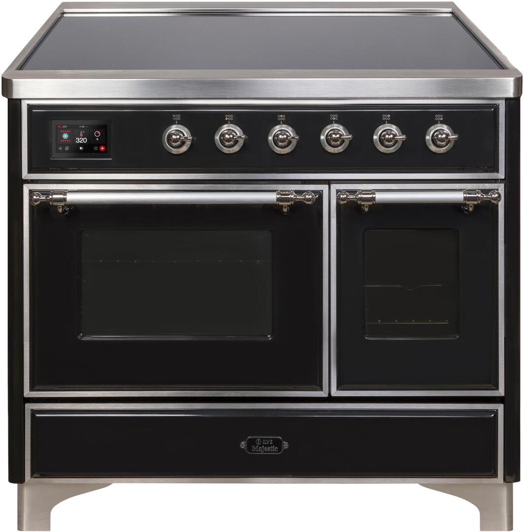 Majestic II 40 Inch Electric Freestanding Range in Glossy Black with Chrome Trim