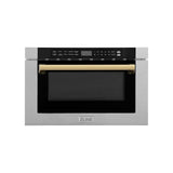 ZLINE Autograph Edition 24" 1.2 cu. ft. Built-in Microwave Drawer with Traditional Handle in DuraSnow and Polished Gold (MWDZ-1-SS-H-G)