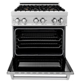 ZLINE 30 in. 4.0 cu. ft. Electric Oven and Gas Cooktop Dual Fuel Range with Griddle and Brass Burners in Fingerprint Resistant Stainless (RAS-SN-BR-GR-30)