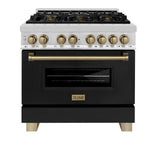 ZLINE Autograph Edition 36" 4.6 cu. ft. Dual Fuel Range with Gas Stove and Electric Oven in Stainless Steel with Black Matte Door and Champagne Bronze Accents (RAZ-BLM-36-CB)