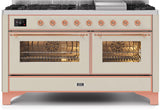 Majestic II 60 Inch Dual Fuel Liquid Propane Freestanding Range in Antique White with Copper Trim