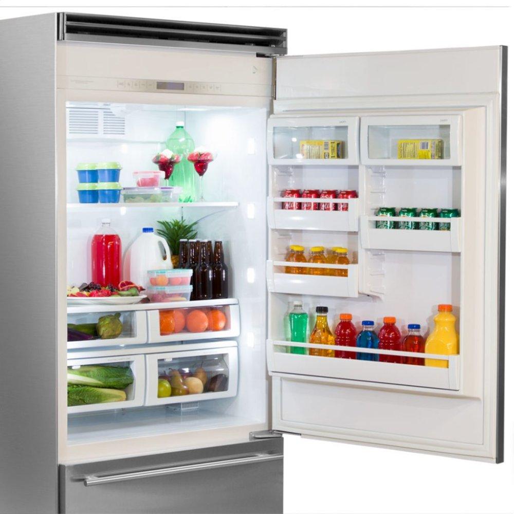 Marvel Professional Built-In 36" Bottom Freezer Refrigerator - Solid Stainless Steel Door - Left Hinge, Slim Designer Handle