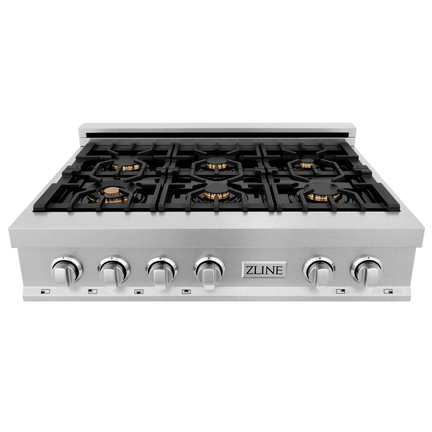 ZLINE 36 in. Porcelain Rangetop in DuraSnow Stainless Steel with 6 Gas Burners (RTS-36) Available with Brass Burners [Color: DuraSnow Stainless Steel with Brass Burners]