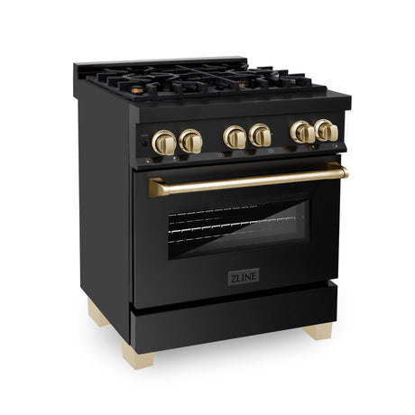 ZLINE Autograph Edition 30" 4.0 cu. ft. Dual Fuel Range with Gas Stove and Electric Oven in Black Stainless Steel with Accents (RABZ-30) [Color: Gold]