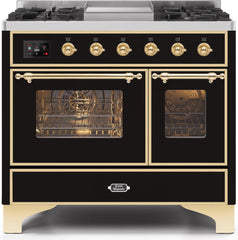 Majestic II 40 Inch Dual Fuel Natural Gas Freestanding Range in Glossy Black with Brass Trim