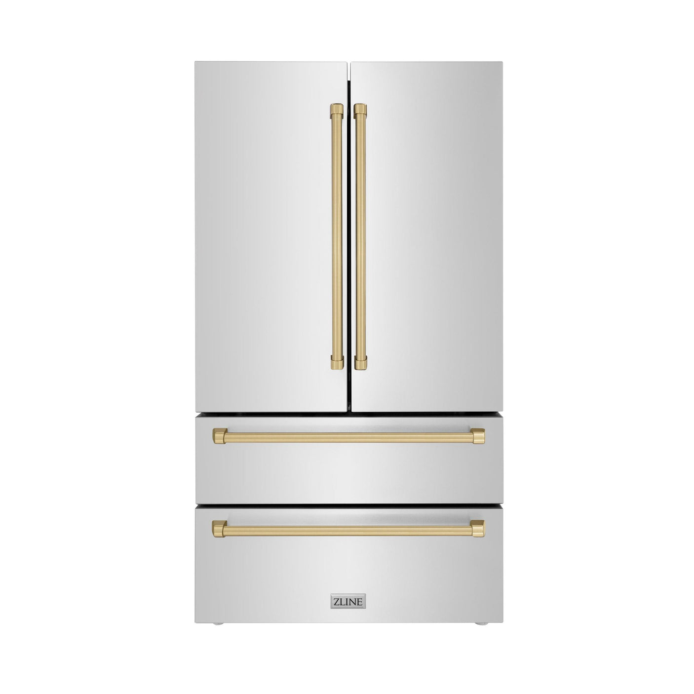 ZLINE 36" Autograph Edition 22.5 cu. ft Freestanding French Door Refrigerator with Ice Maker in Fingerprint Resistant Stainless Steel with Accents (RFMZ-36) [Color: Gold Accents]