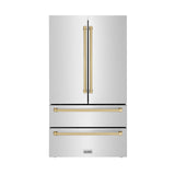 ZLINE 36" Autograph Edition 22.5 cu. ft Freestanding French Door Refrigerator with Ice Maker in Fingerprint Resistant Stainless Steel with Accents (RFMZ-36) [Color: Gold Accents]