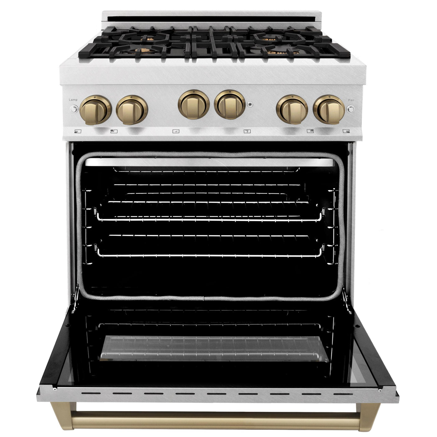 ZLINE 30" 4.0 cu. ft. Range with Gas Stove and Gas Oven in DuraSnow® Stainless Steel with Accents (RGSZ-SN-30) [Accent: Champagne Bronze]