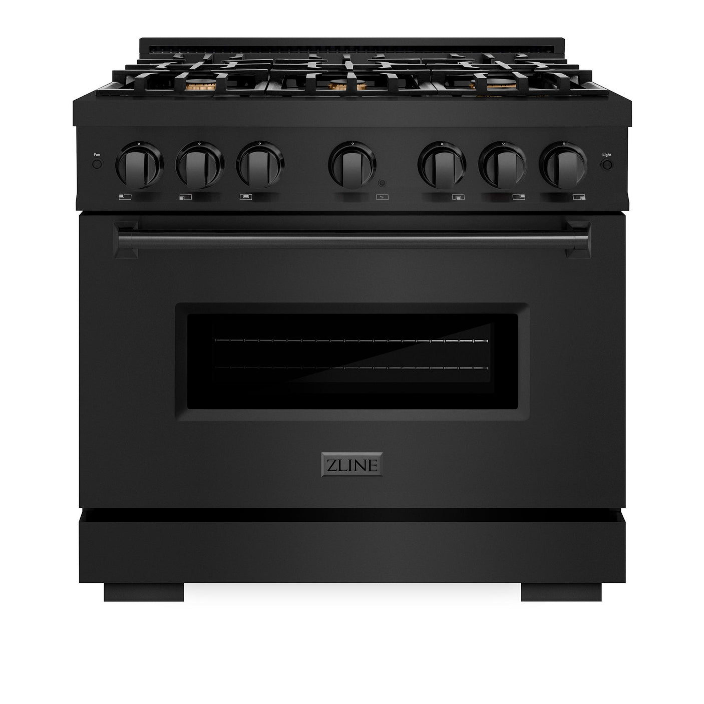 ZLINE 36 in. 5.2 cu. ft. Classic Dual Fuel Range with Gas Cooktop and Electric Convection Oven in Black Stainless Steel with 6 Brass Burners (CDRB-BR-36)