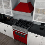 ZLINE 30 in. 4.0 cu. ft. Dual Fuel Range with Gas Stove and Electric Oven in All DuraSnow Stainless Steel with Color Door Options (RAS-SN-30) [Color: Red Matte]