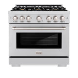 ZLINE 36 in. 5.2 cu. ft. Select Gas Range with Convection Gas Oven in Stainless Steel with 6 Brass Burners (HGR-BR-36)