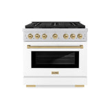 ZLINE Autograph Edition 36 in. 5.2 cu. ft. 6 Burner Gas Range with Convection Gas Oven in Stainless Steel with White Matte Door and Champagne Bronze Accents (SGRZ-WM-36-CB)