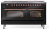 Nostalgie II 60 Inch Dual Fuel Liquid Propane Freestanding Range in Glossy Black with Copper Trim